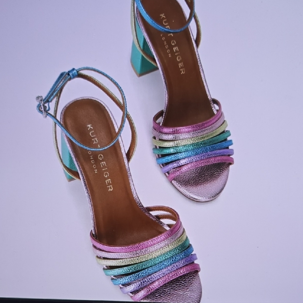 Kurt Geiger Pastel Rainbow Pierra Block Heel Sandals